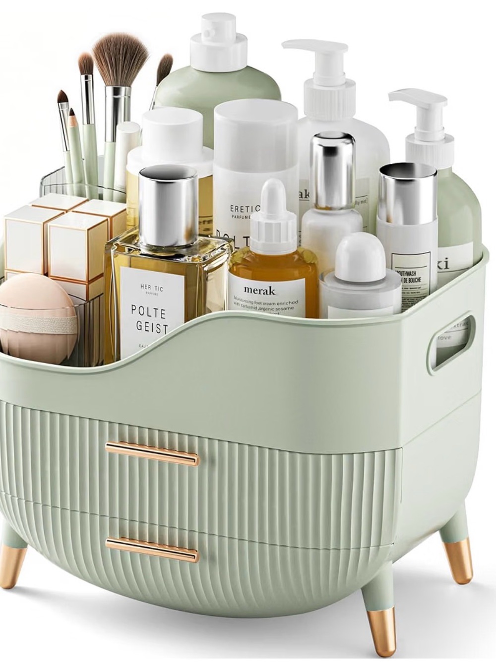Compact Mint Green Cosmetic & Toiletry Organizer with Drawer